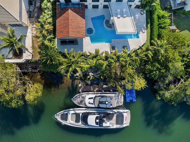 aerial view featuring a water view