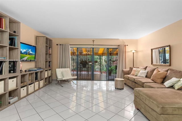 living room featuring light tile patterned floors