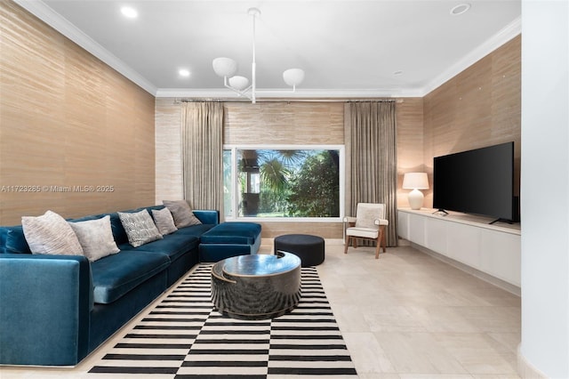 living room featuring ornamental molding