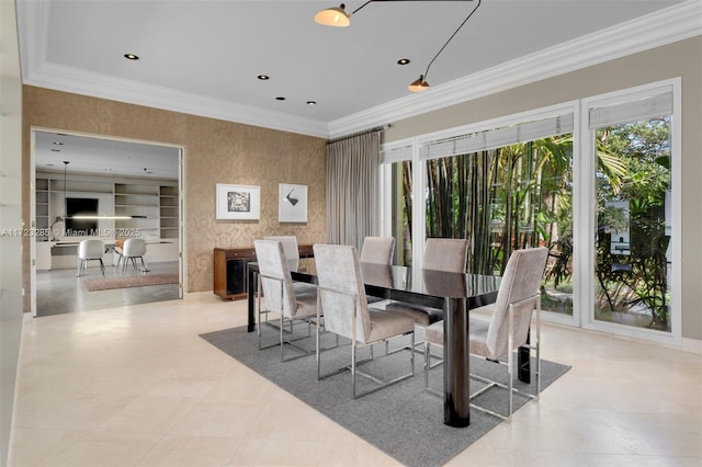 dining area with crown molding