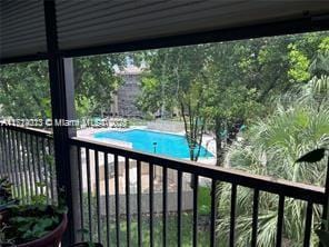 view of pool featuring a fenced in pool