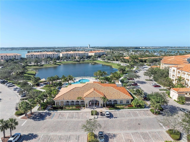 aerial view with a water view