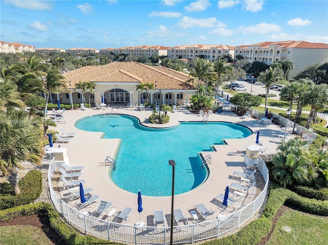 view of pool featuring a patio