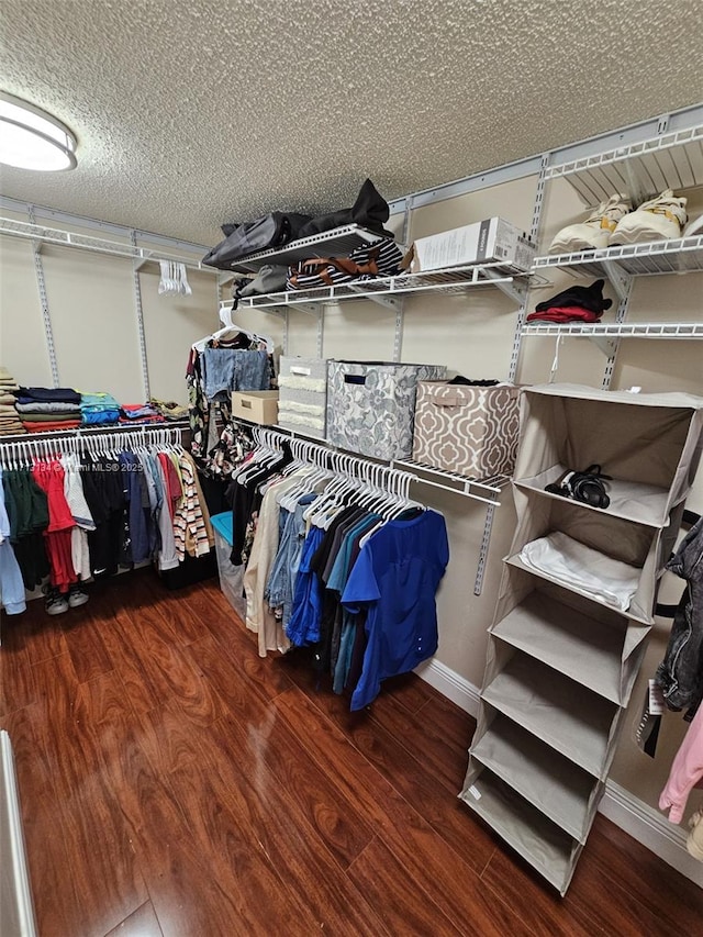 walk in closet featuring dark wood-type flooring