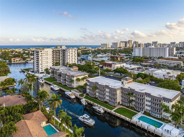 aerial view with a water view