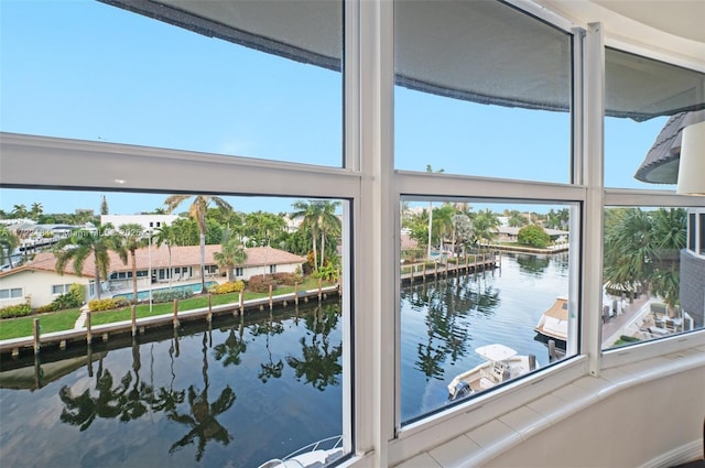 room details featuring a water view