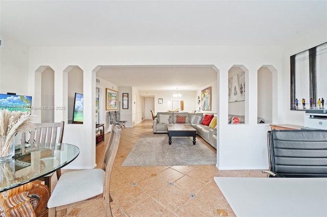 living room with light tile patterned floors