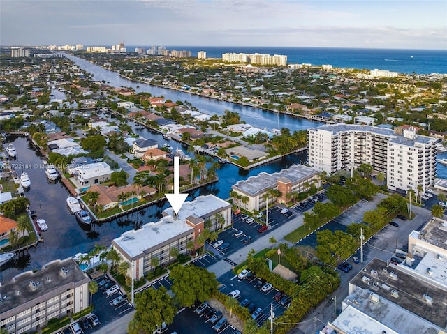 aerial view with a water view