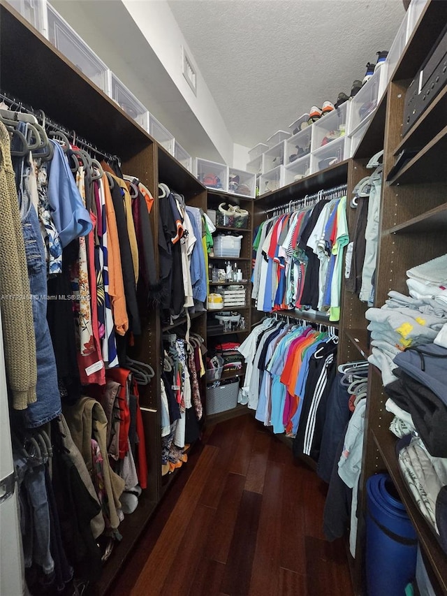 walk in closet featuring dark wood-type flooring