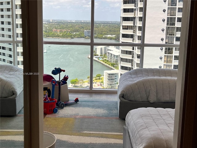 bedroom with a water view