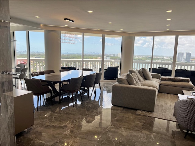 living room with a water view