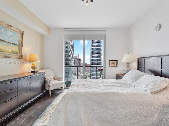 bedroom with dark hardwood / wood-style floors