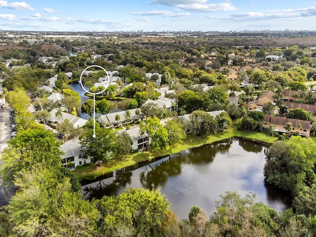 bird's eye view featuring a water view