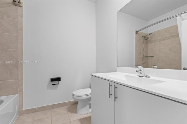 full bathroom featuring tile patterned floors, vanity, toilet, and shower / bath combo with shower curtain