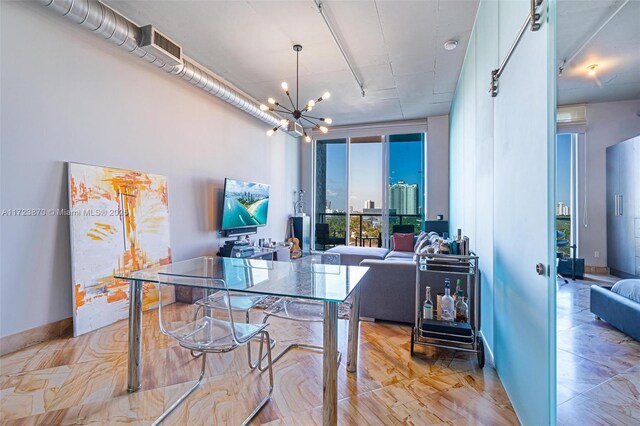 office with an inviting chandelier