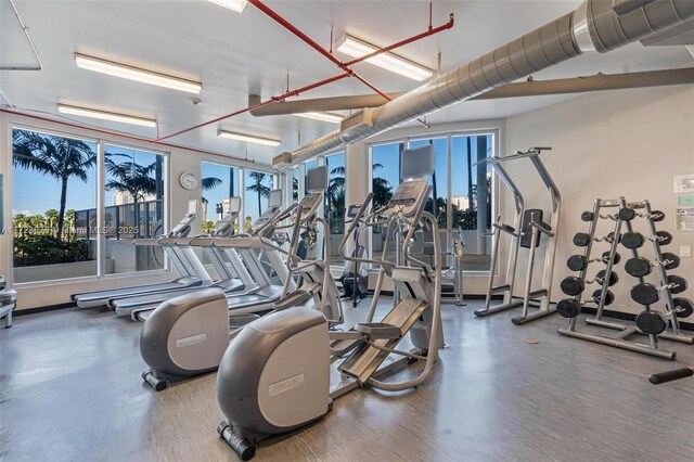 workout area featuring a wealth of natural light