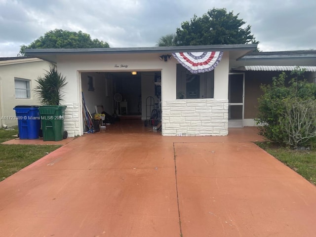 exterior space with a garage