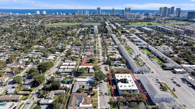 aerial view featuring a water view