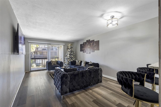 living room featuring dark wood-type flooring