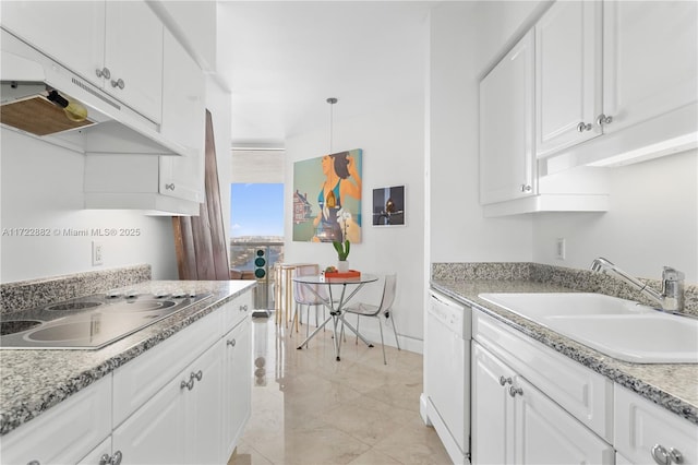 kitchen featuring white cabinetry and white appliances