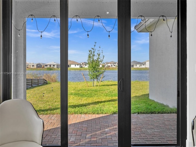 entryway featuring a water view