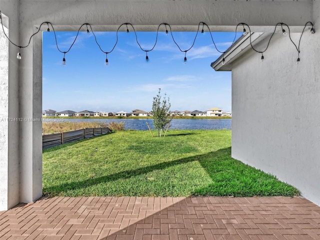 view of yard with a water view