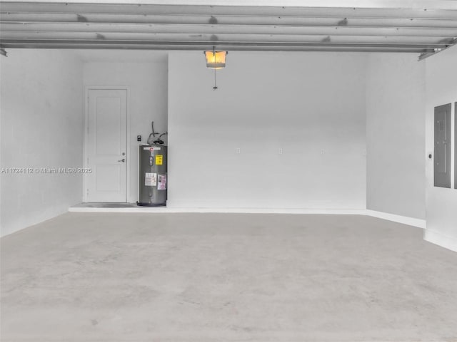 garage featuring a garage door opener, electric panel, and electric water heater