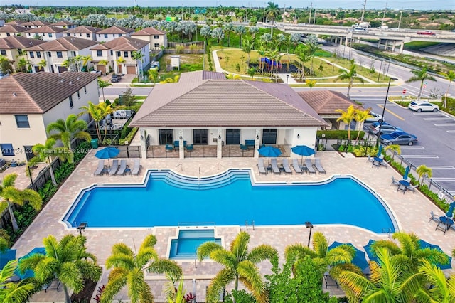 view of swimming pool featuring a patio