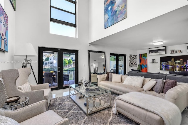 living room featuring french doors