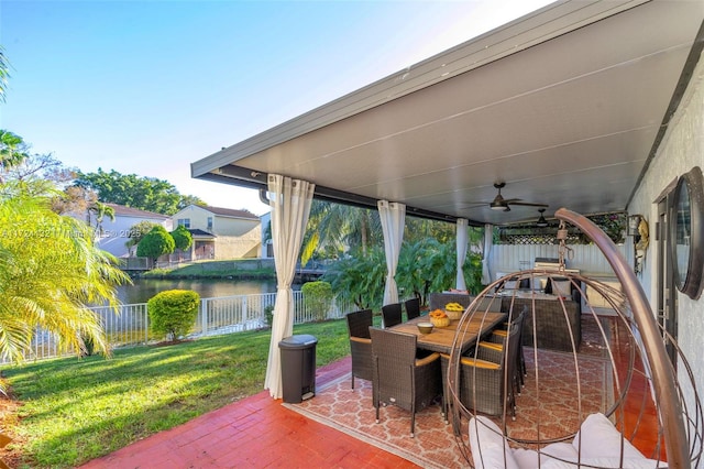 view of patio / terrace featuring a water view