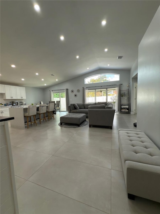 living room with vaulted ceiling