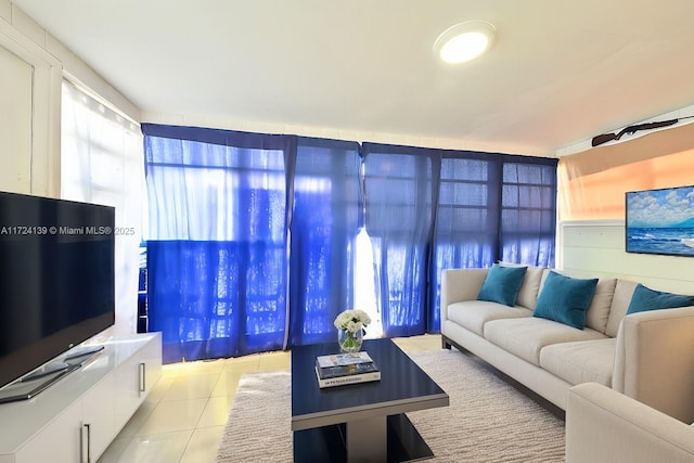 living room featuring tile patterned floors