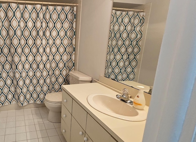 bathroom featuring tile patterned flooring, vanity, and toilet