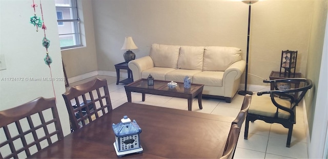 living room featuring light tile patterned floors