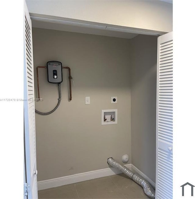 washroom with tile patterned floors, washer hookup, and hookup for an electric dryer