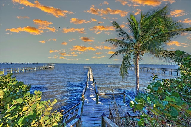 view of dock with a water view