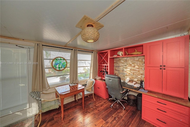 office area with dark hardwood / wood-style floors