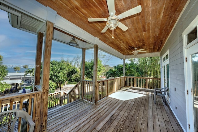 wooden deck with ceiling fan