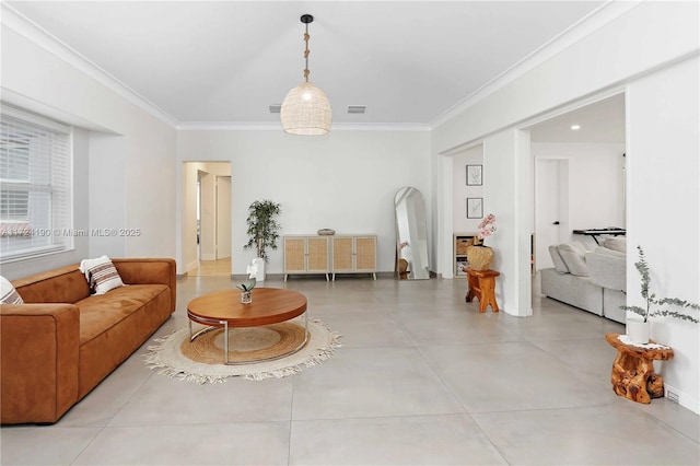 living room featuring ornamental molding