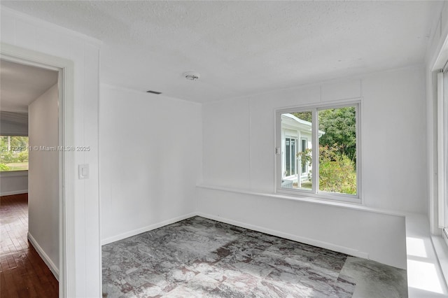 empty room featuring a healthy amount of sunlight and a textured ceiling