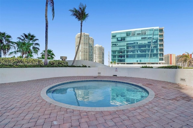 view of swimming pool featuring a patio area