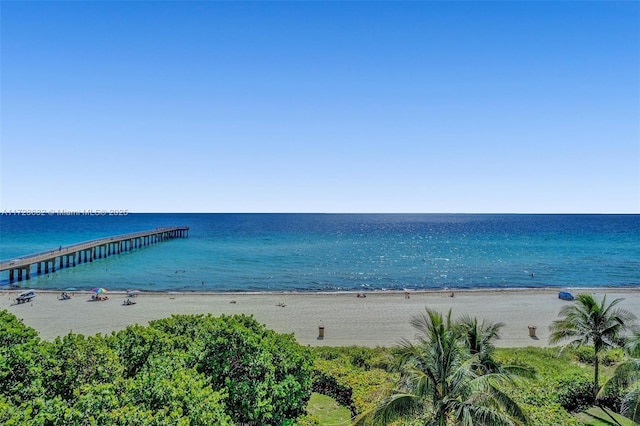 property view of water featuring a view of the beach