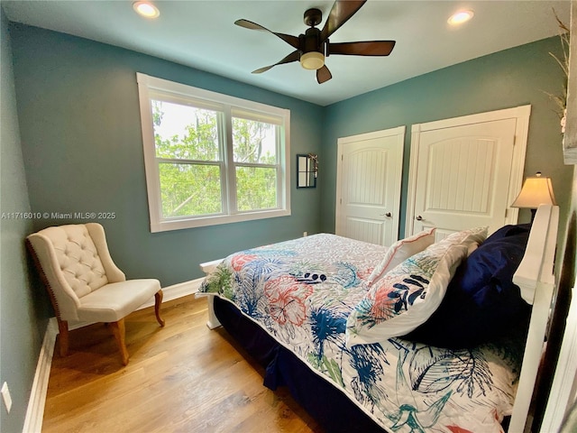 424 Lake Mirror Dr, Lake Placid, FL 33852 - bedroom featuring recessed lighting, baseboards, wood finished floors, and ceiling fan