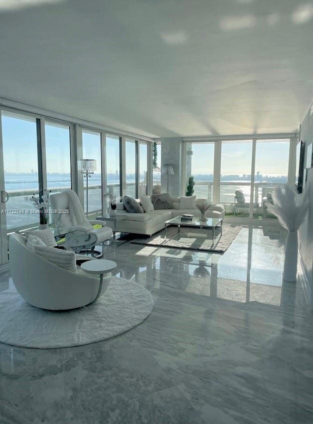 living room with a water view