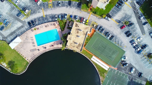 aerial view featuring a water view