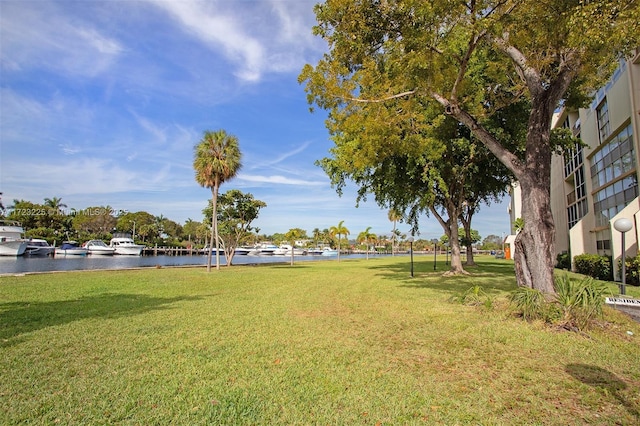 view of yard with a water view