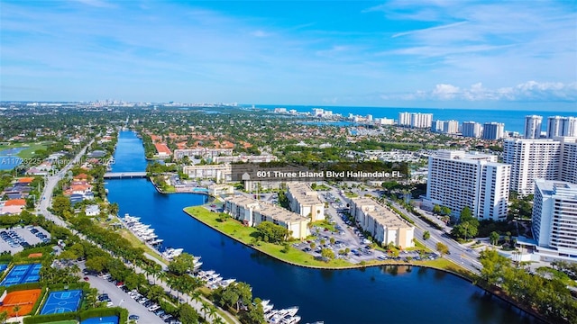 aerial view with a water view