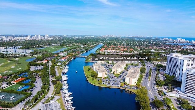 aerial view with a water view