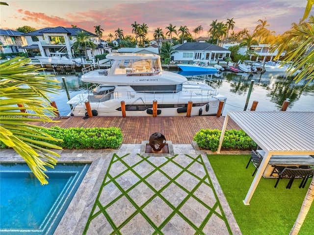 dock area with a water view