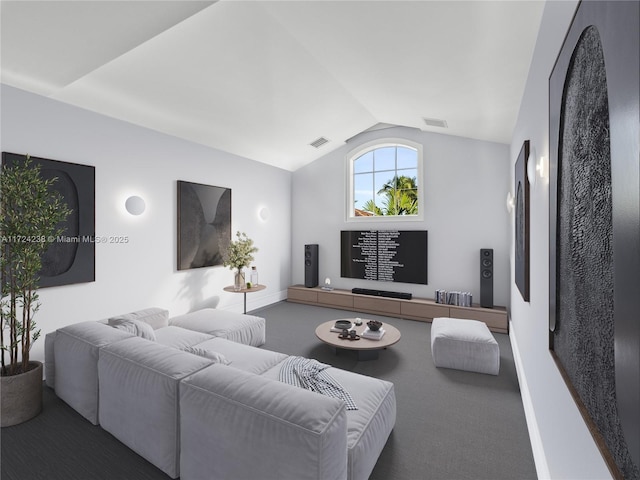 living room featuring vaulted ceiling